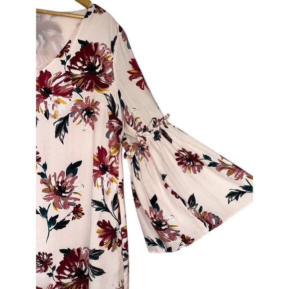 1.State Women's Boho Printed Ruffled Bell Sleeve Pullover Mini Dress Sz XL Pink - Picture 3 of 4